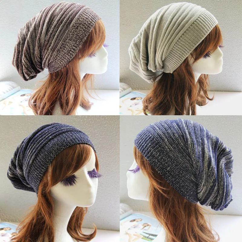 Мужская и женская вязаная шапка большого размера тонкие громоздкие длинные