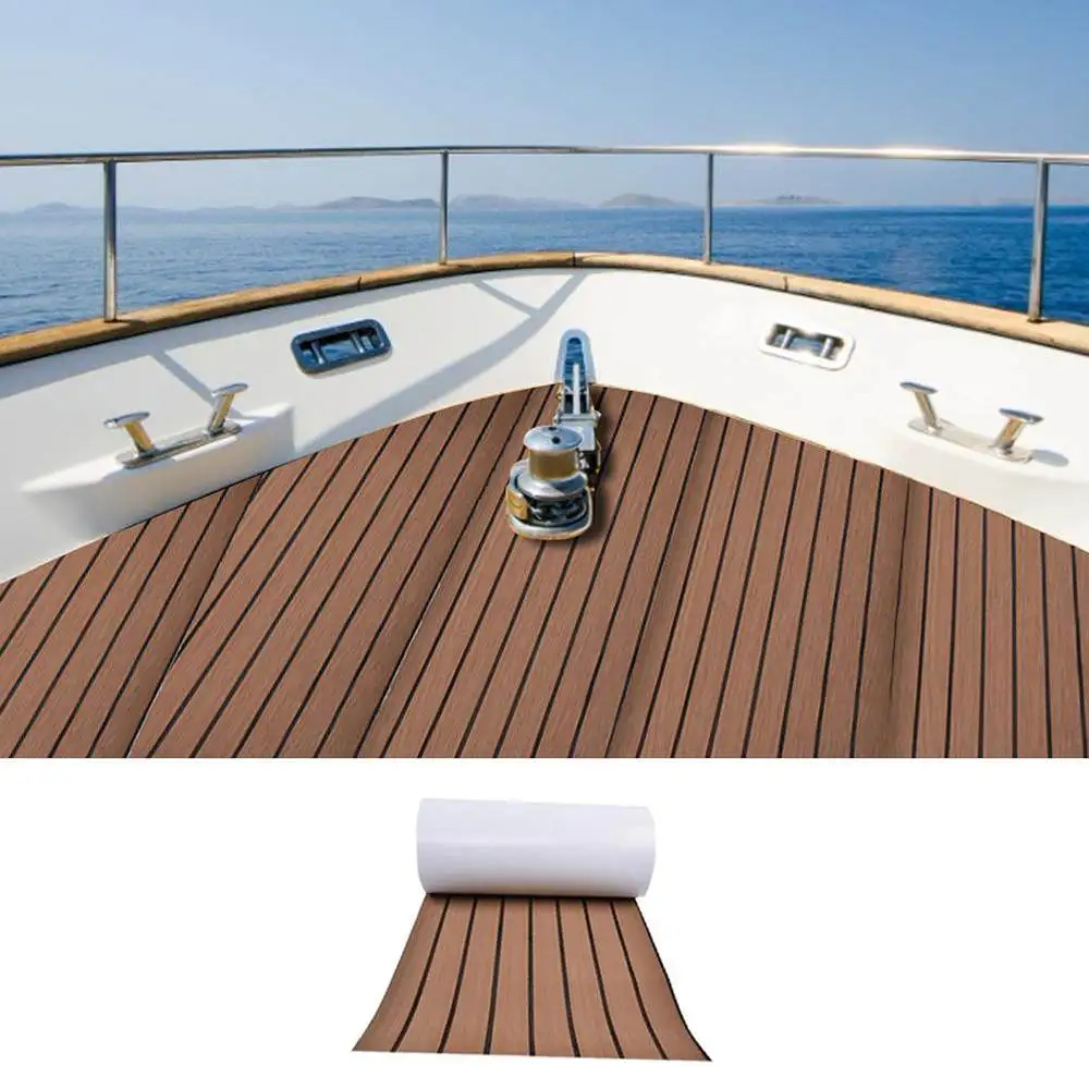 

240x45x0.6cm New EVA Foam Faux Teak Boat Deck Mat Brown Decking Sheet Yacht Flooring Anti Skid Mat Self Adhesive Vehicle Pad