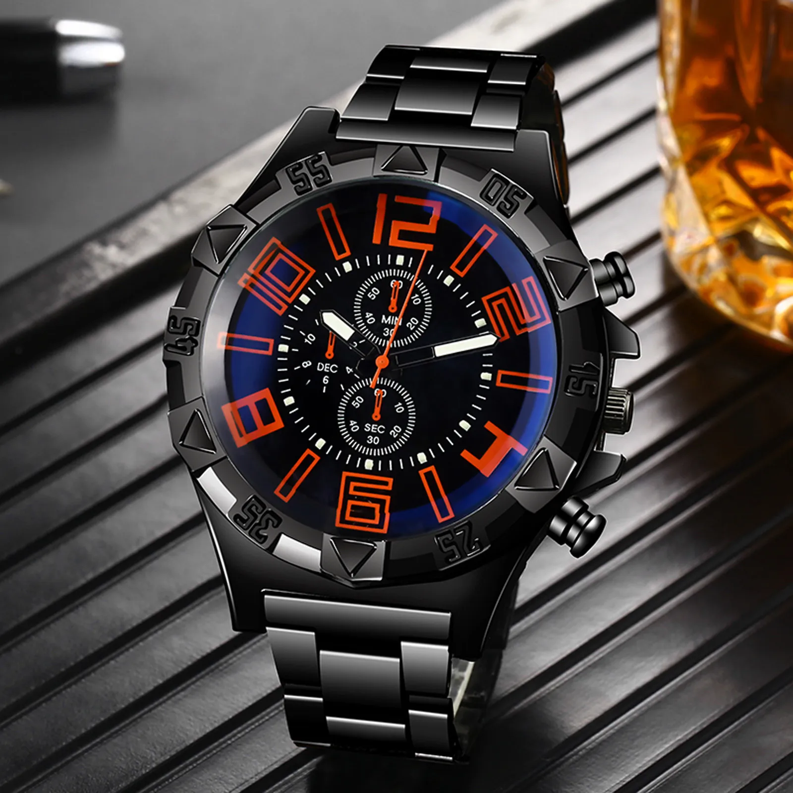 

Brand Luxury Casual Sports Mesh Belt Watch Blue Luminous Quartz Wristwatch Men's Hollow Calendar Watches Fashion Reloj Hombre