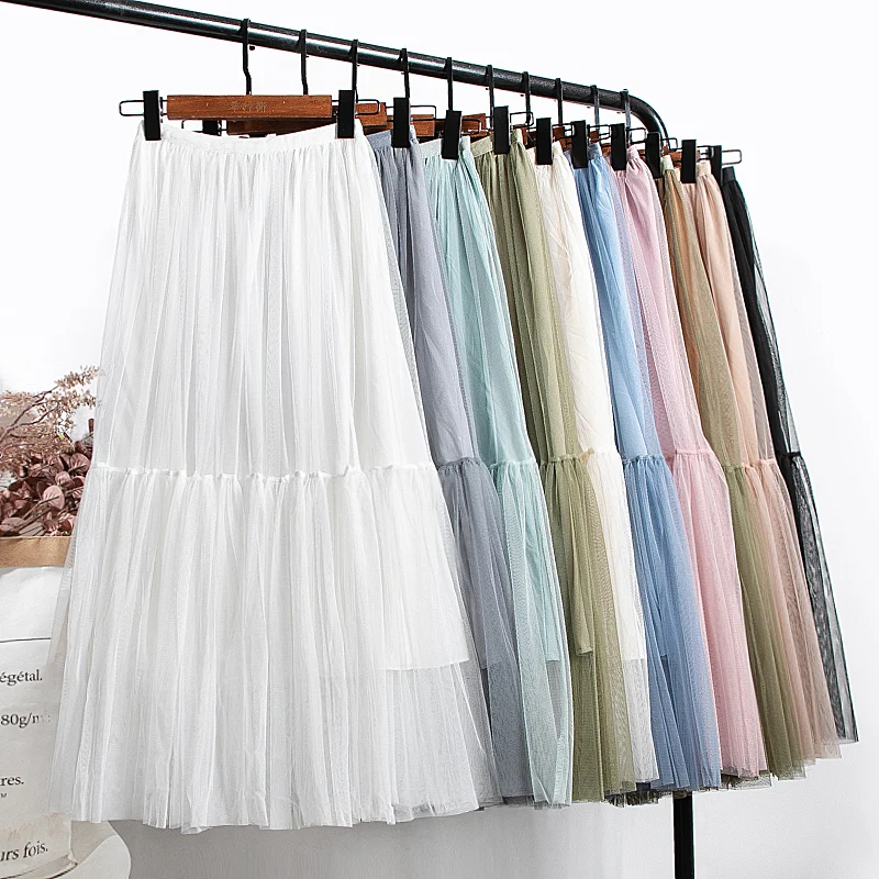 Пышным длинные фатиновые юбки Милые однотонные Туфли качели лоскутное Boho