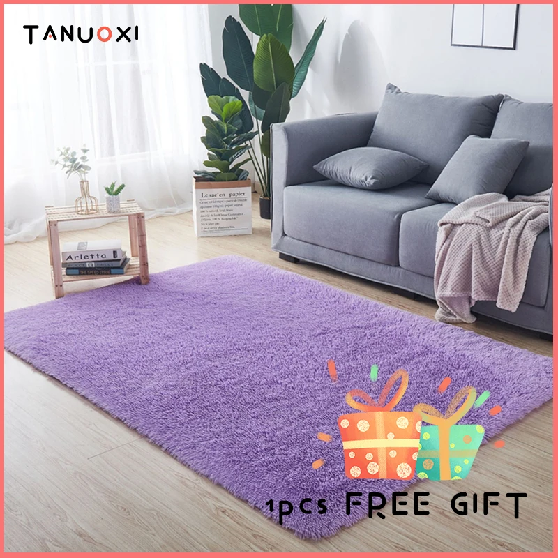 

Pure Color Silky Fluffy Carpet For Living Room Plush Rug Mat Sofa Home Decor Soft Velvet Mat Bedside Mat Balcony Carpet Children