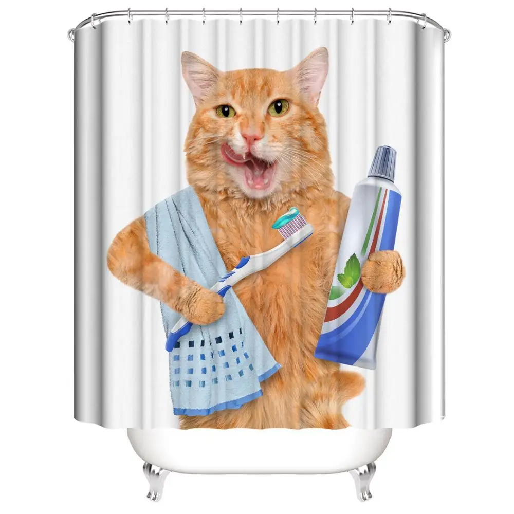 funny cat shower curtain 4 piece bathroom set carpet cover toilet cover bath mat pad waterproof durable fabric for home decor free global shipping
