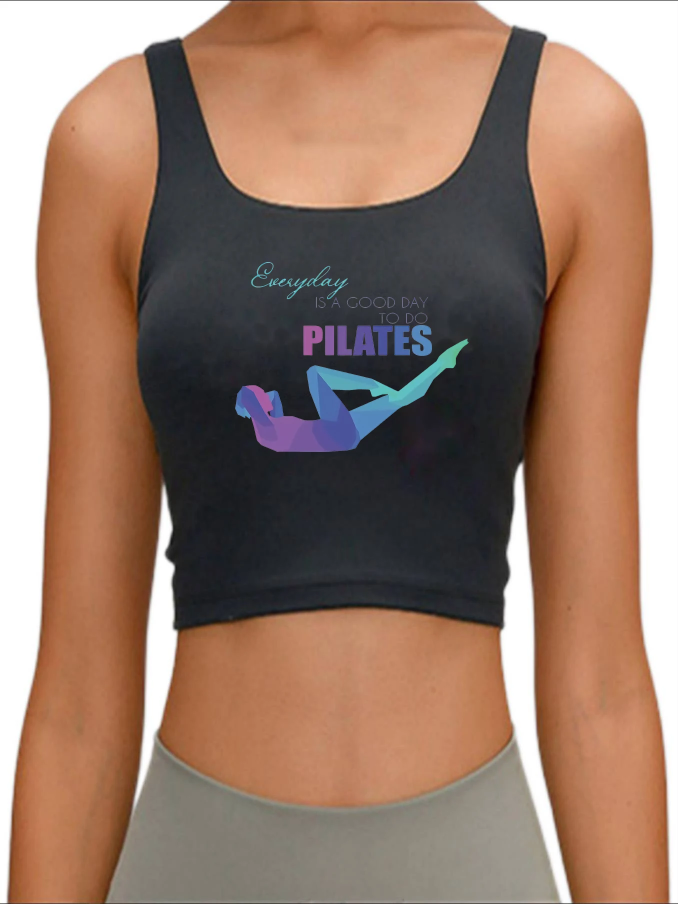 

Everyday is a good day to do Pilates Inscription Print Tank Top Women's Yoga Sports Workout Crop Top Gym Vest