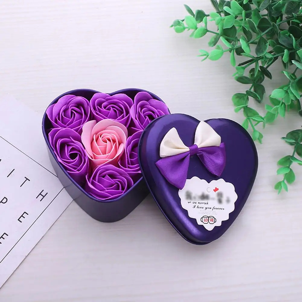 7 мыла розы в форме сердца жестяная коробка ручной работы чехол Подарочная для
