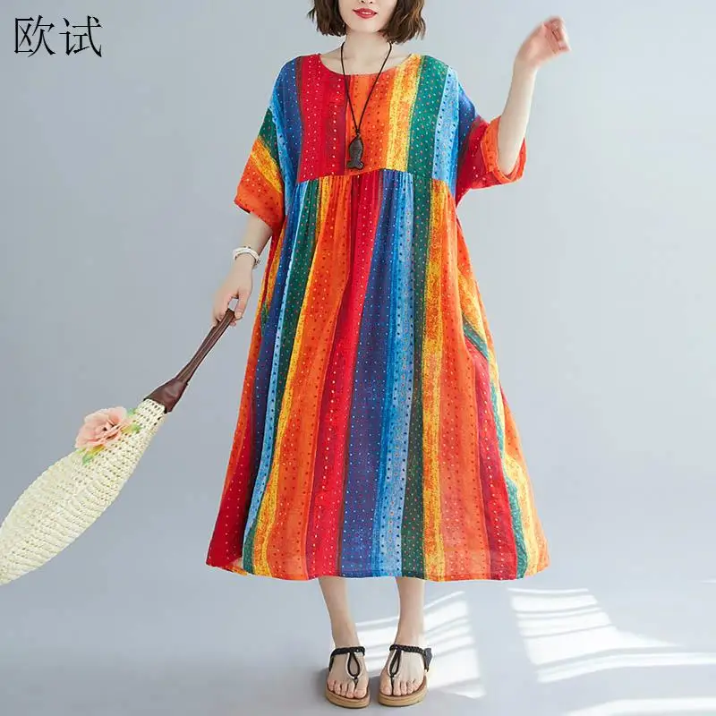 Летнее пляжное платье в полоску большого размера женские платья для женщин 2021