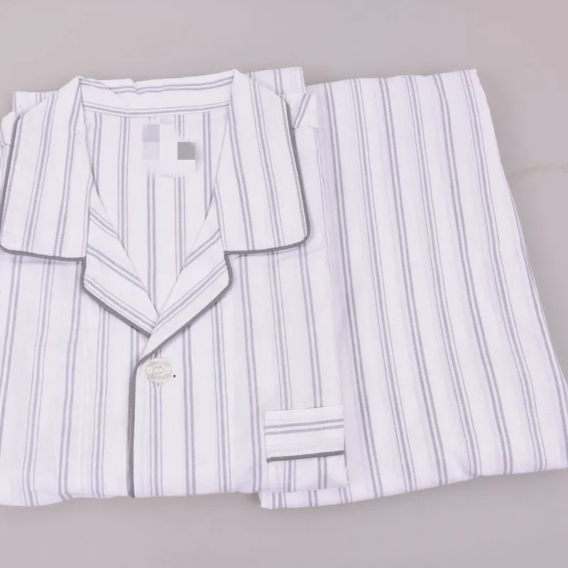 Men's Woven Cotton pijamas  Fabric Cardigan Style Long Sleeve Trousers Men Lounge sleep Pajama set