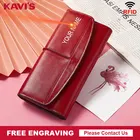 Модный женский кошелек KAVIS из натуральной кожи, длинный Стильный клатч с несколькими отделениями для карт, женский кошелек, стандартные кошельки с гравировкой имени