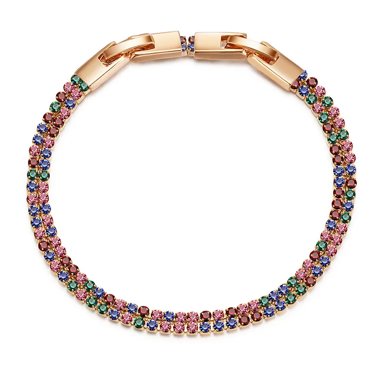 

ORNAPEADIA Hot Selling Fashionable Bracelet Jewelry Exquisite Double Row Color Diamond Zircon Copper K Gold Plated Bracelet