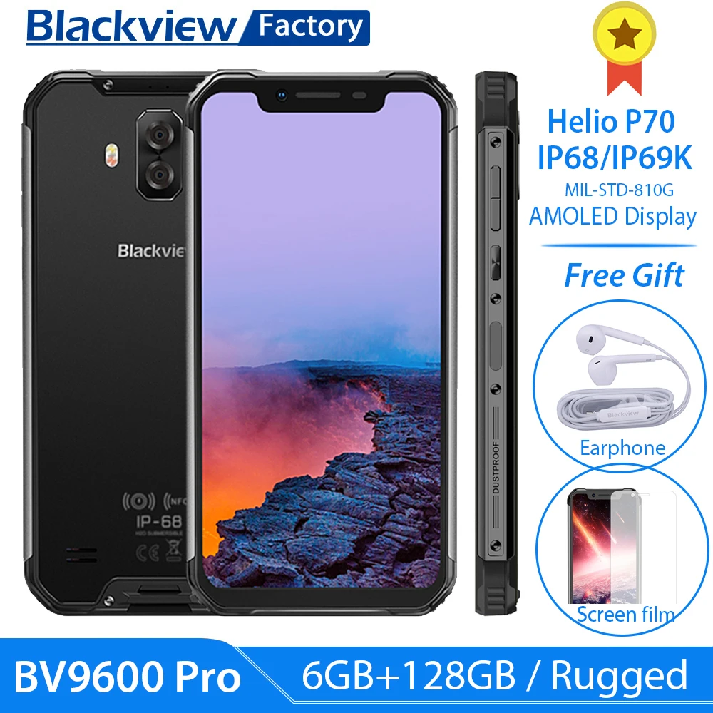 Вентиляторы цена Blackview BV9600 Pro 6 ГБ 128 ГБ P70 AI восьмиядерный смартфон Android 9,0 6,21 ''FHD+ экран IP68 16 МП мобильный телефон