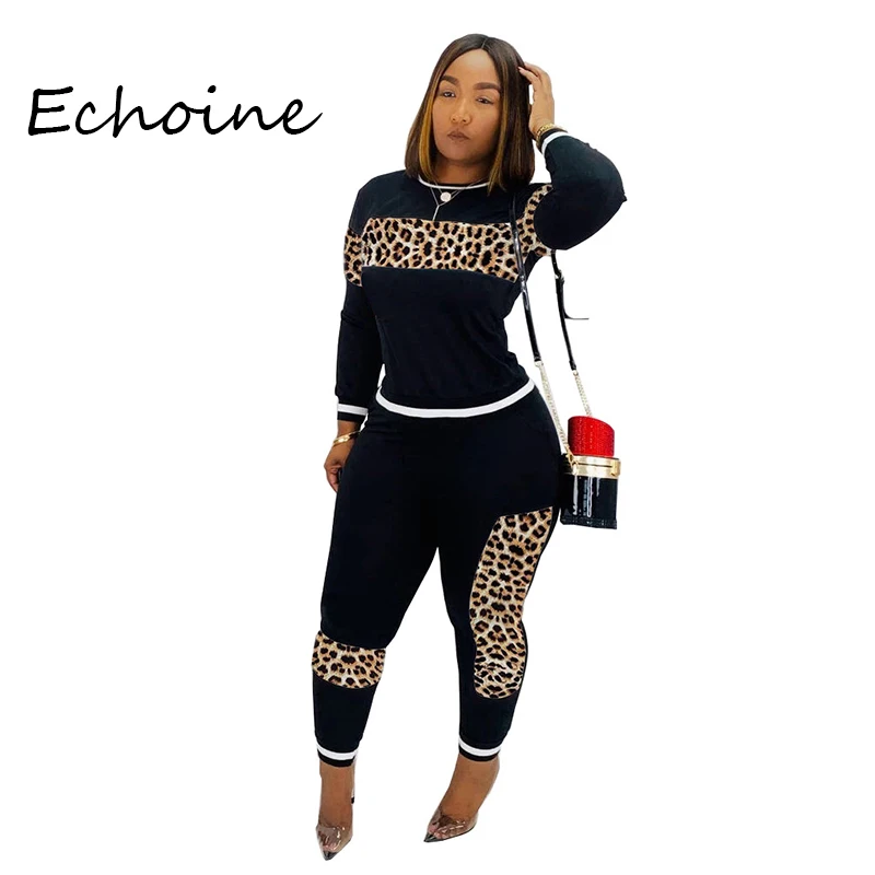 Женский спортивный костюм с леопардовым принтом и длинными рукавами |