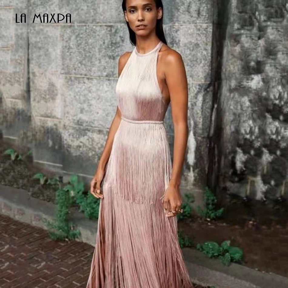 Новинка 2020 летнее женское Бандажное платье Vestidos телесное с кисточками