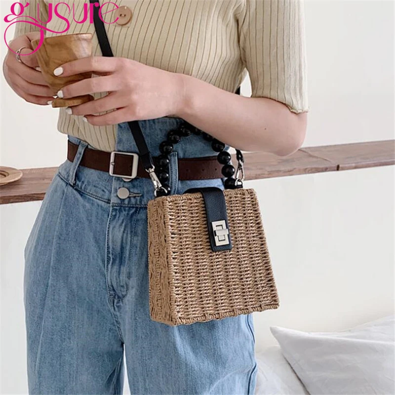 Соломенная Сумка Gusure для женщин сумка через плечо из бумажной веревки с ручками