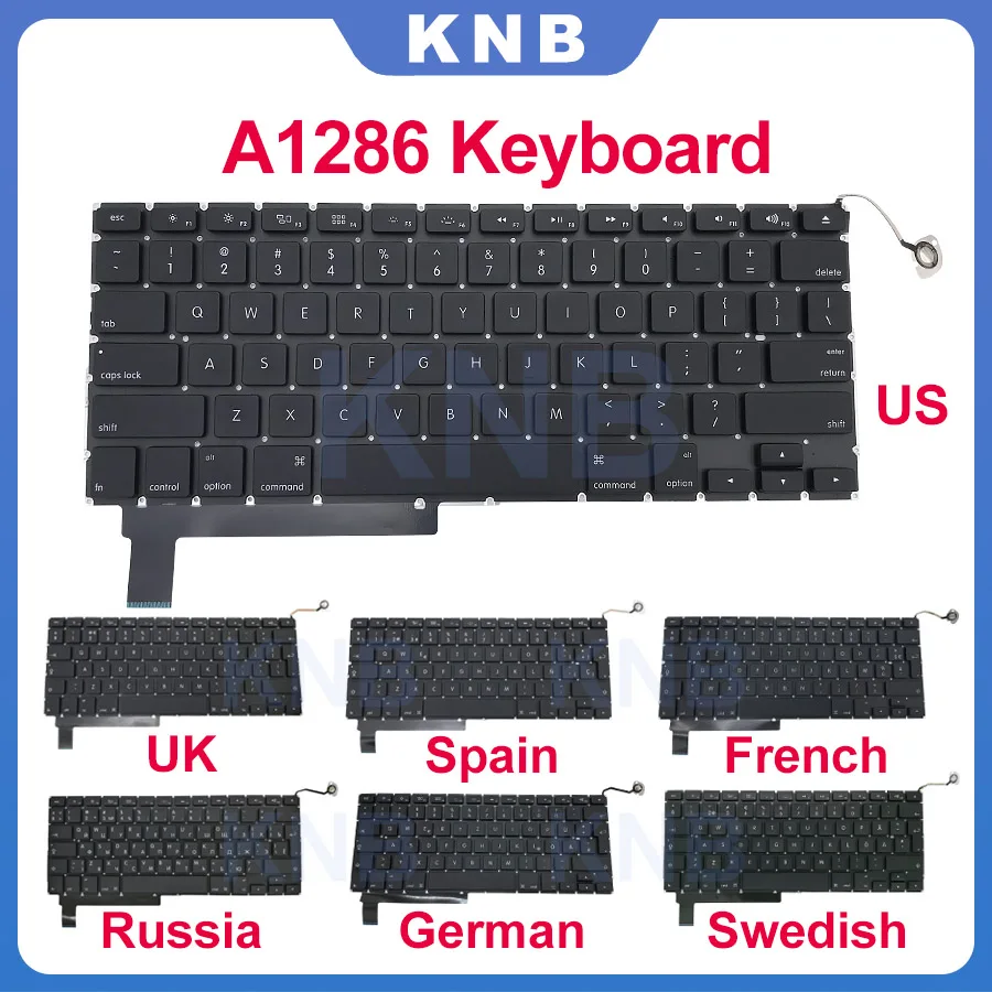

New For Macbook Pro 15" A1286 Keyboard US UK Russian Spain French Germany Switzerland Portugal Replacement 2009-2012