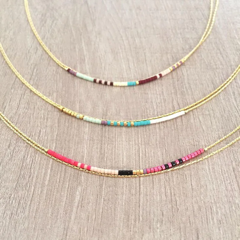 

Tiny Seed Bead Double Strand Golden Chain Necklace Dainty Women's Fashion Layering Delicate Necklace Jewelry Gifts for Mom