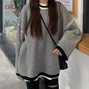 Свитер женский трикотажный в полоску, с длинным рукавом, свободный, Осень-зима 2020