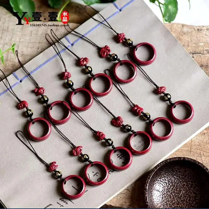 

Chinese Element Cinnabar 12 Zodiac Phone Chain Keychain Black Agate Round Bead Ring Buckle lanyard phone charm anime lanyard
