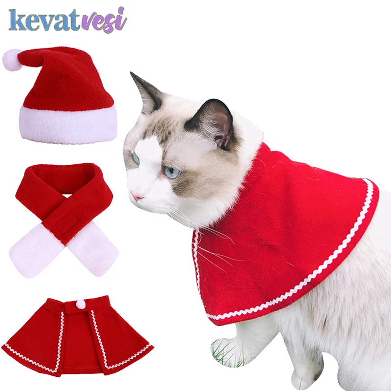

Christmas Dog Accessories Winter Warm Dog Cat Cloak Scarf Adjustable Santa Red Scarf Hat Funny Clothing Christmas Cat Costume