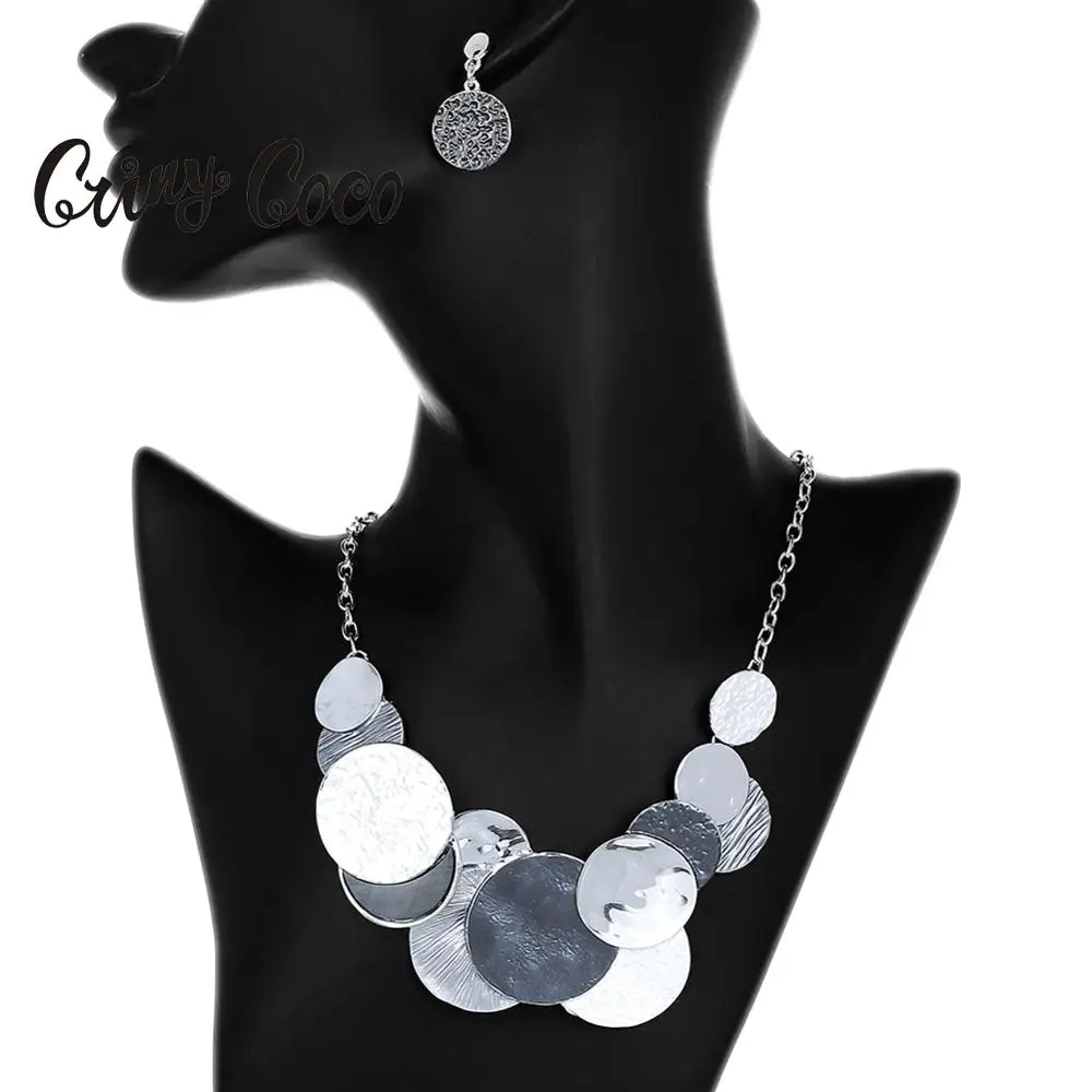 

Cring Coco Big Circle Pendant Necklaces for Female Fashion Gray Enamel Geometric Chain Choker Necklace Women's Jewelry Gifts