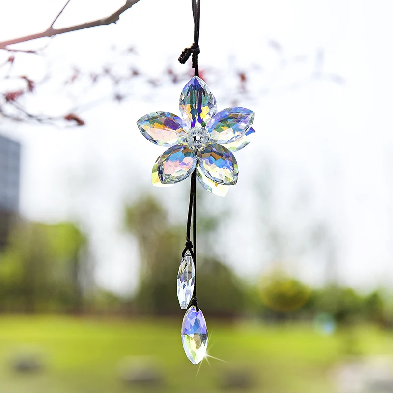 

H&D Crystal Flower Suncatcher Car Pendant Lucky Hanging Ornament Car Interior Decoration Car Accessories Home Decor(Colorful)