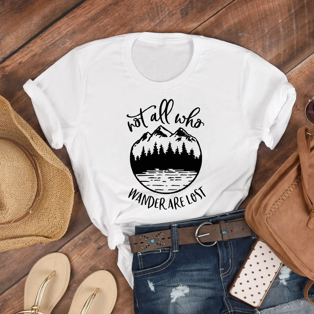 

Not All Who Wander Are Lost T-shirt Cute Women Graphic Camping Tee Shirt Top Funny Summer Vacation Adventure Gift Outdoor Tshirt