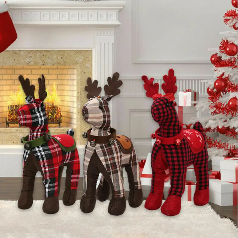 Christmas Plaid Reindeer Lattice Plush Standing Doll Home Window Table Ornament Gift | Дом и сад
