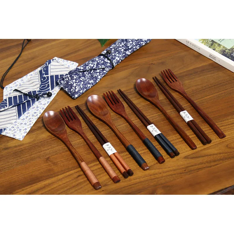 Портативная посуда деревянные столовые приборы в комплекте с полезной