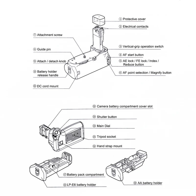 Вертикальный батарейный блок для цифровой зеркальной камеры Canon EOS 6D ручка FCC с