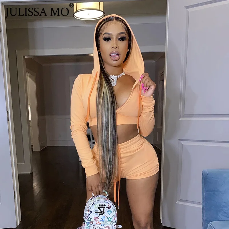 Julissa Mo осенние толстовки байкерские шорты комплекты из 2 предметов женские