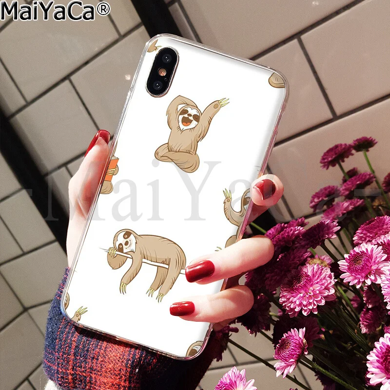 MaiYaCa Caffeinated животное Ленивец Крышка Прозрачный мягкий чехол для телефона для iPhone 6S 6plus 7plus 8 8Plus X Xs MAX 5 5S XR