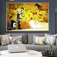 banksy artwork cave canvas painting abstract figure poster print graffiti street art wall pictures for home living room decor