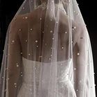 Длинная свадебная вуаль с жемчугом, Белыйцвет слоновой кости, с гребнем, для венчания, свадебные аксессуары