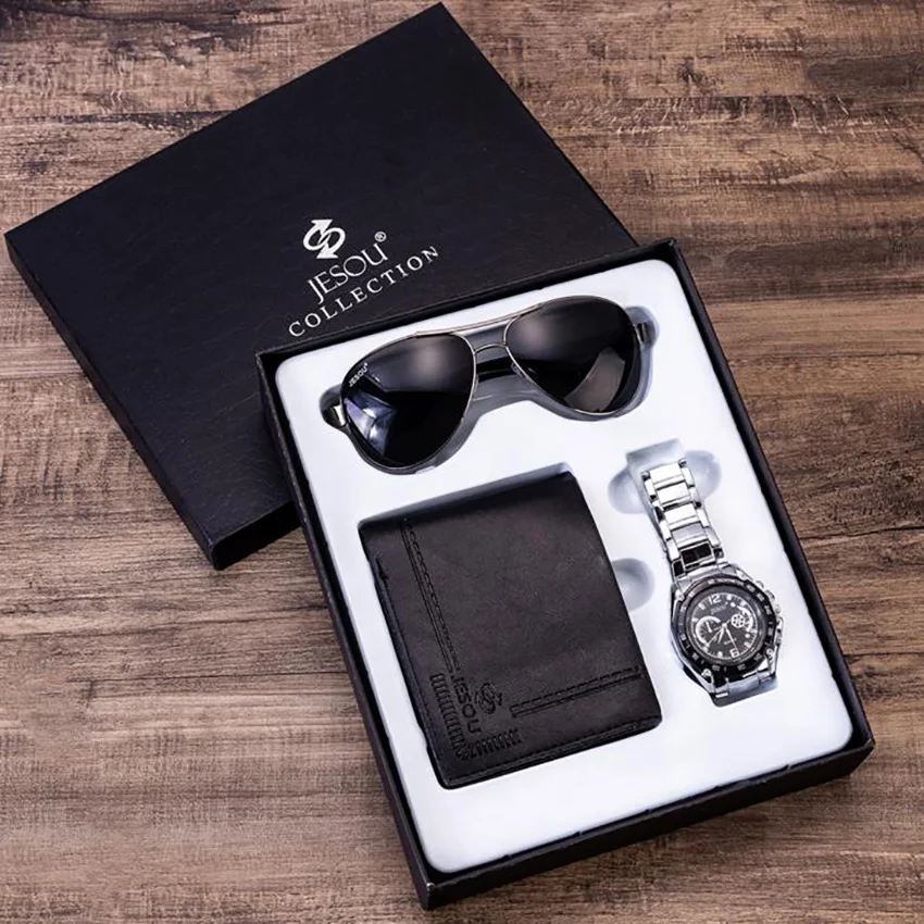 Мужские часы подарочный набор солнцезащитные очки мужской кошелек и для мужчин s