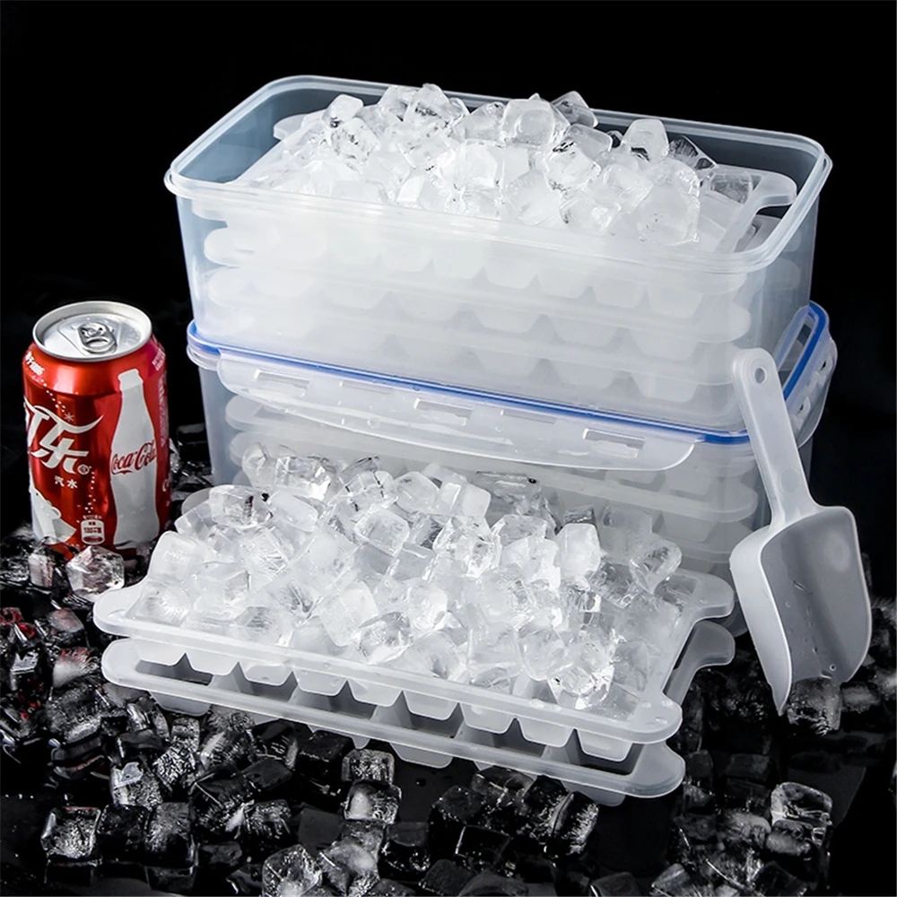 

Small Ice Cube Mould Box With Lid & Scoop Fruits Popsicle Maker Molds Tray Ice Cream DIY Tool Kitchen Refrigerator Accessories