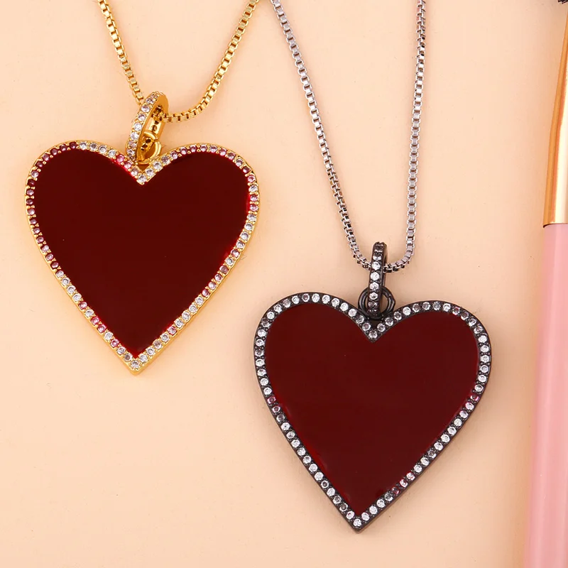 Женский Медный кулон в форме сердца FLOLA модный эмалевый с красным сердцем и