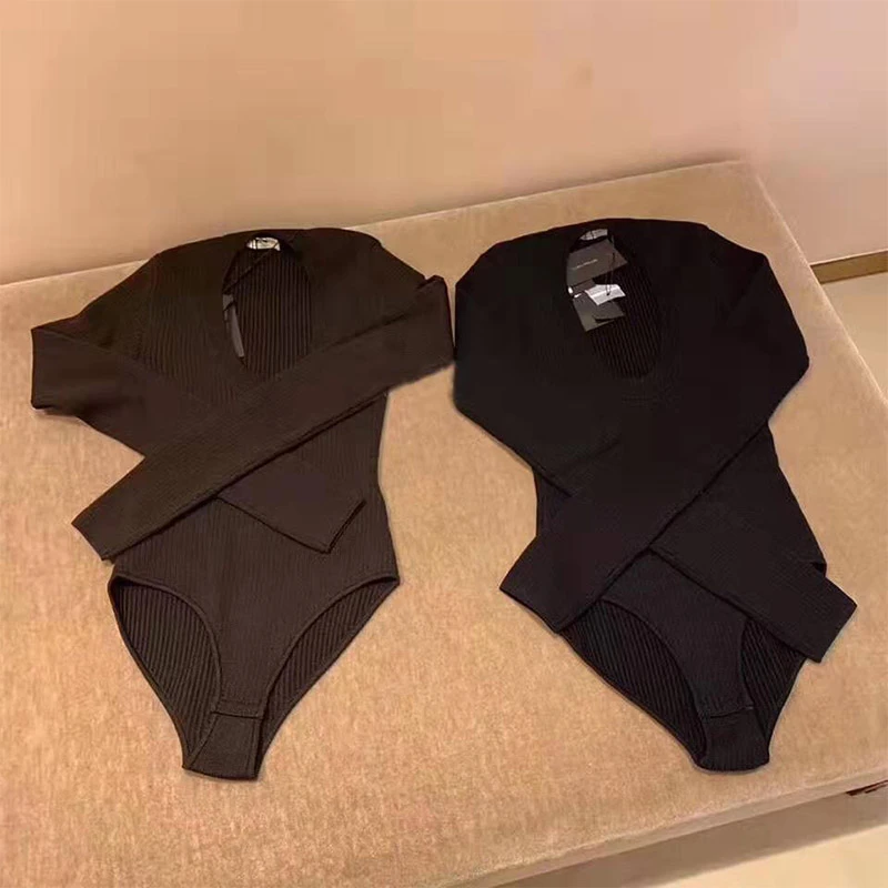 Cosmicchic Women Long Sleeve Knitted Wool Bodysuit 2019 Autumn Winter O Neck Sexy Bodycon Top Quality Party Club Solid Body