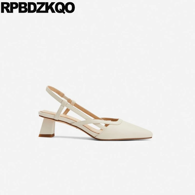 

shoes thick chunky sandals medium heels scarpin square toe block slingback size 33 genuine leather chic ladies high summer pumps