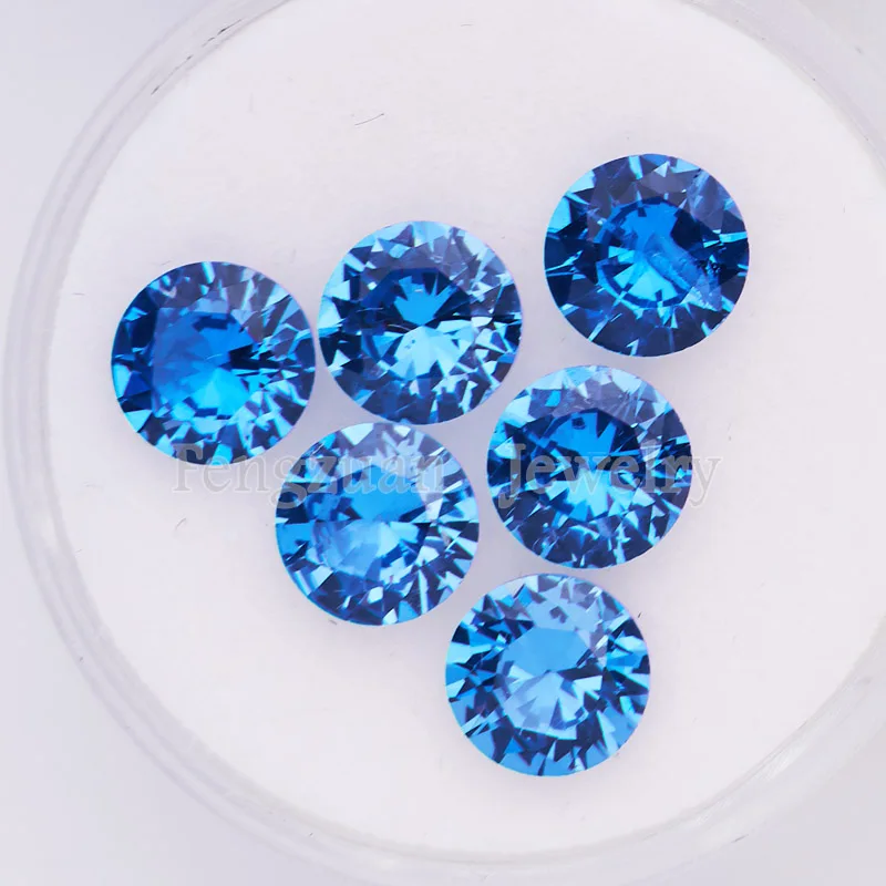 

100pcs/lot 5A Grade 4mm 5mm 6mm Loose Zircon Stone Round Cut Blue Topaz Cubic Zirconia Gemstone for Jewelry