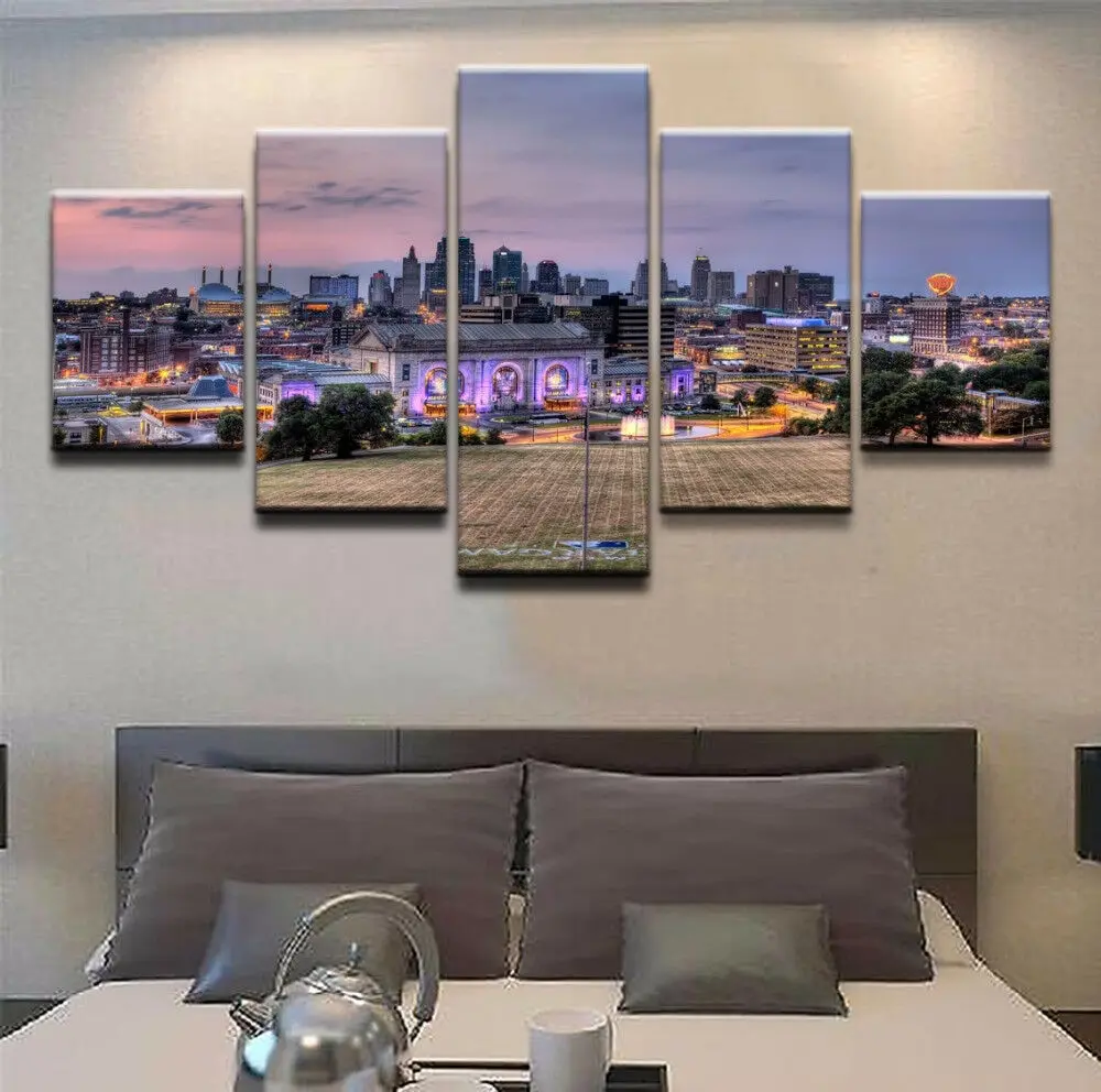 

Unframed 5 Panel Kansas City Skyline Landscape Modular Cuadros Canvas HD Posters Wall Art Pictures Paintings Office Home Decor