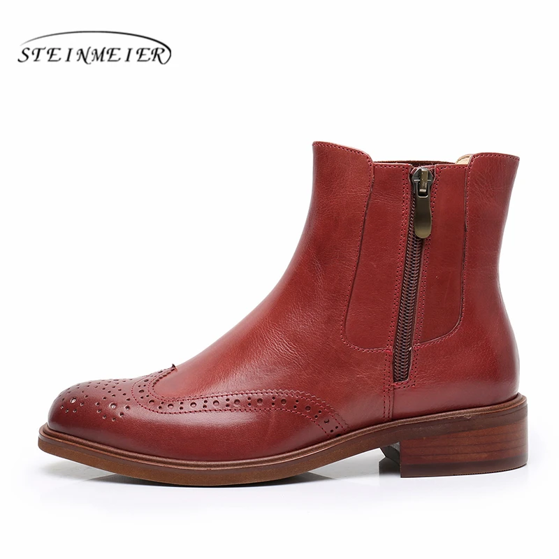 

Yinzo Chelsea Boots Women Cow Leather Retro Waxing Round Toe Elastic Band Lady Platform Sole Shoes Handmade