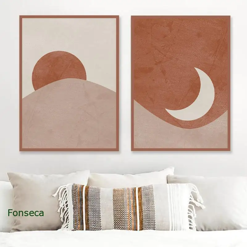 Абстрактный пейзаж солнце и луна постеры печать Середина века Современная
