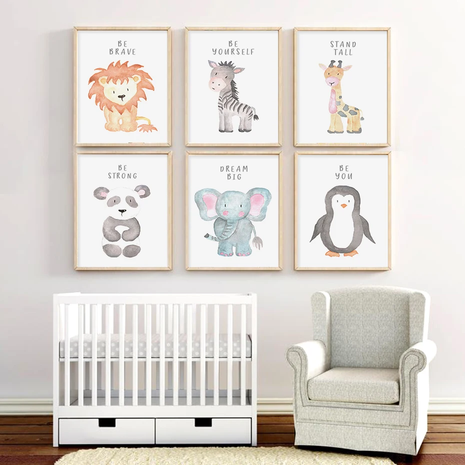 Акварельные лесные животные декор для детской комнаты Мальчик Дети настенное