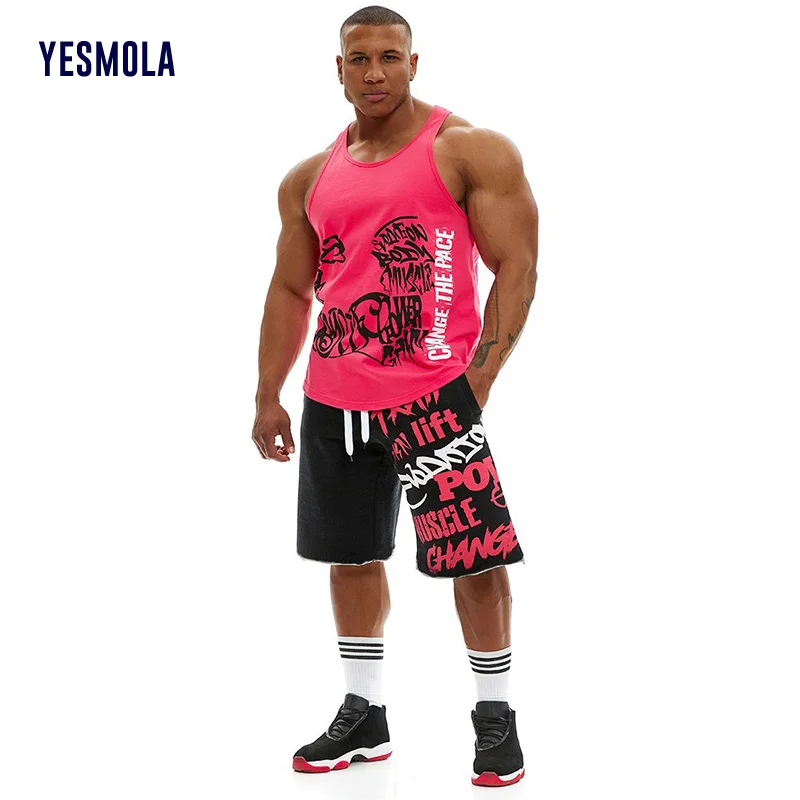 

Летняя мужская Спортивная майка YESMOLA для отдыха, упражнений, бега, костюм из 2 предметов, мужской жилет для тренажерного зала и фитнеса, Спорт...