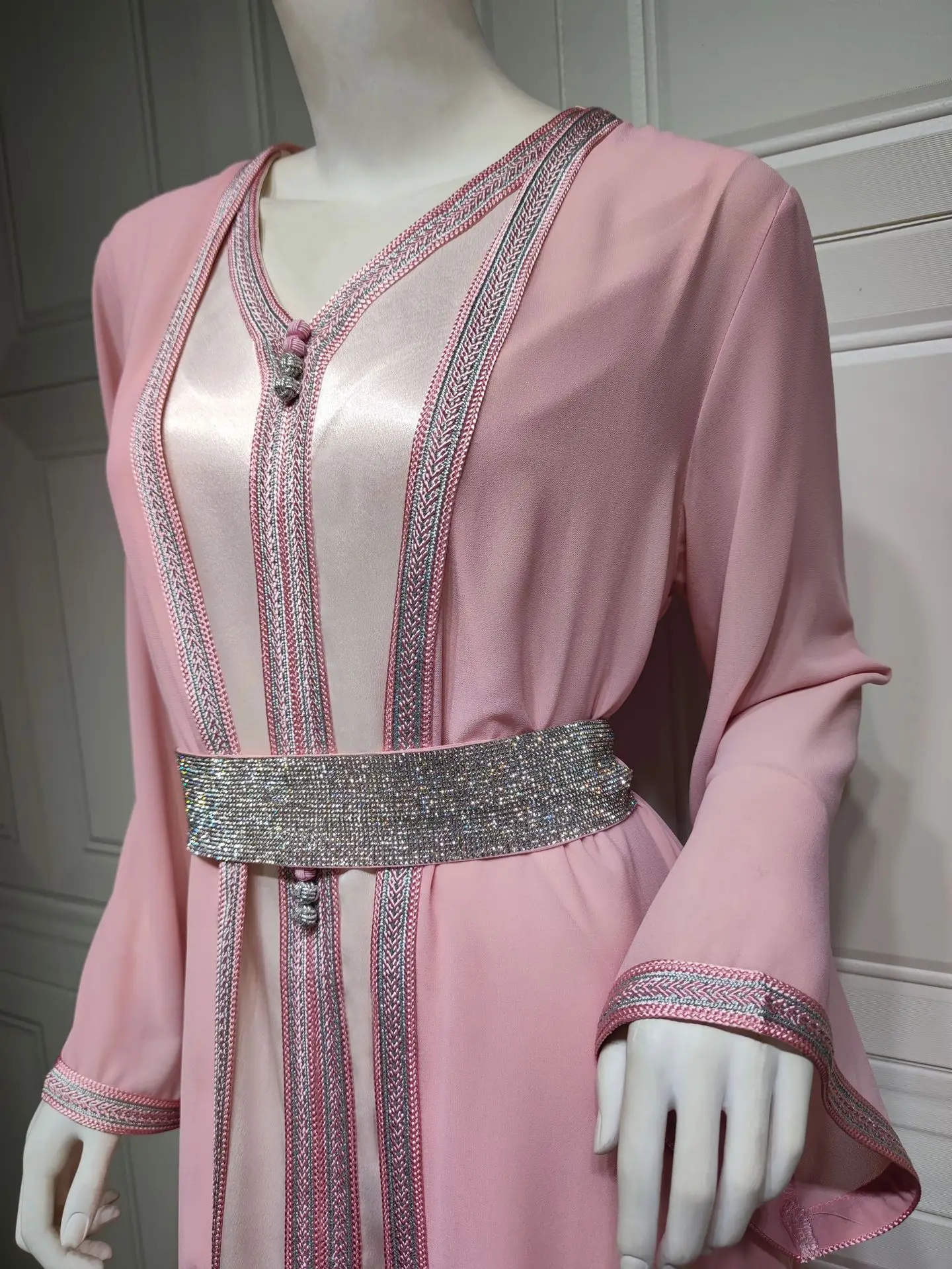 Muslim Diamond Moroccan Kaftan Robe Takchita Chiffon Abayas for Women with Satin Inner Dress Arab Caftan Party Wedding Dresses