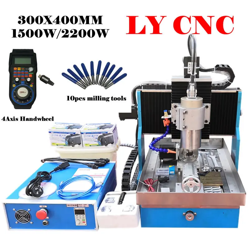 

LY Linear Guideway CNC 3040L Metal Wood Router 2200W 1500W 4 Axis USB Port Milling Engraving Machine Steel Table Aluminum Cutter