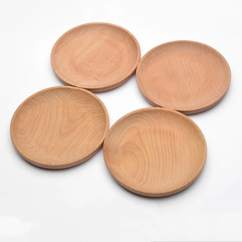 New 6Pcs буковая деревянная круглая обеденная тарелка Западная еда сервировка