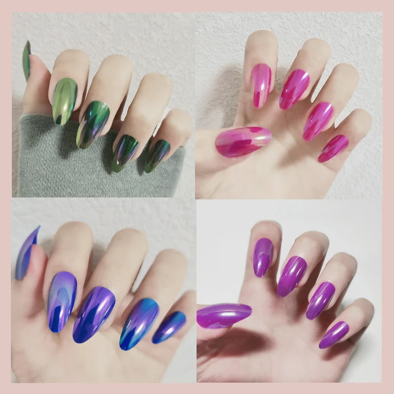 

Fake Nail Fashion Nail Sticker Glossy Symphony Cool Detachable Nail Art Wearing Nail Art Sheet 24pcs Christmas Gift