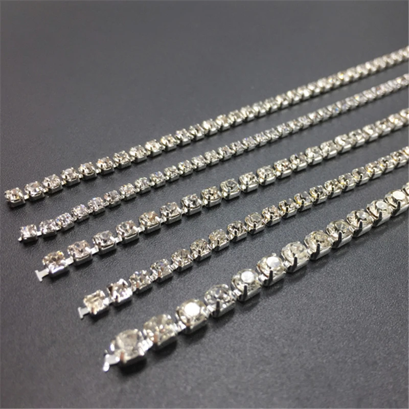 1 метр Белый Кристалл Стразы Серебряная цепочка для DIY ювелирных изделий Ремесла