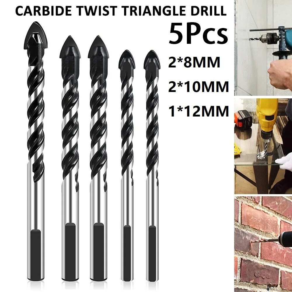 5pcs 8-12mm Carbide Triangle Drill Bits Hole Opening  Marble Drilling Glass Tile Ceramic Concrete Brick Walls Drill Bit Tool