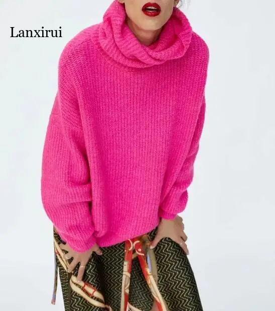 Женский трикотажный свитер в полоску флуоресцентный зеленый пуловер с высоким