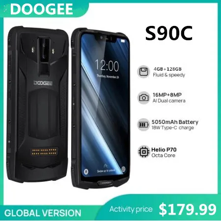 

DOOGEE S90C 6.18 inch IP68/IP69K Waterproof Smartphone Helio P70 Octa Core 4GB+128GB Cellphone 5050mAh NFC Android Mobile Phone